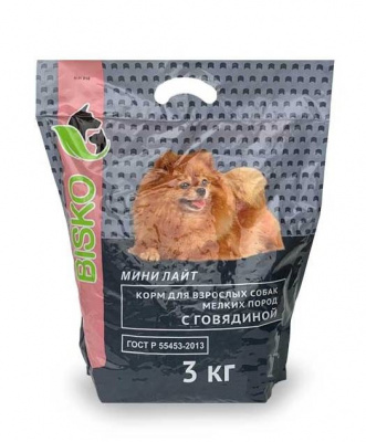 Сухой корм БИСКО МИНИ ЛАЙТ ГОВЯДИНА РИС для взрослых собак мелких пород